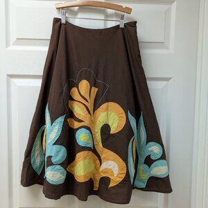 Ideology Applique Cotton Bias Cut Boho Half Circle Swirl Skirt 28" Waist…